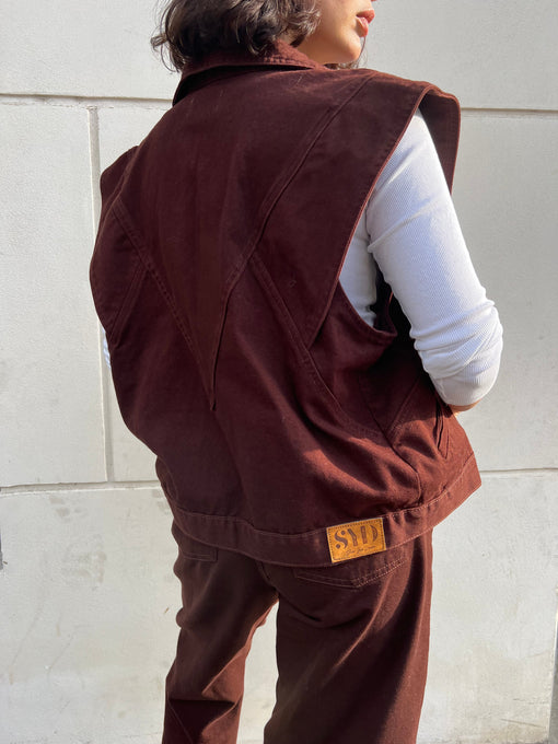 veste sans manches en denim chocolat