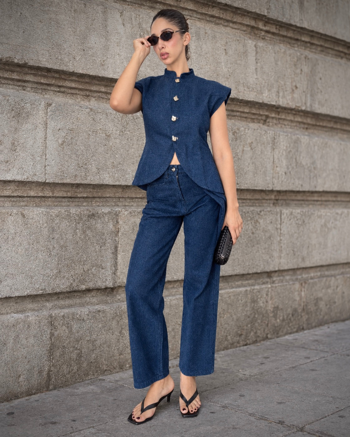 The Frame Spencer SYD STUDIO veste denim sans manches col mao Casablanca