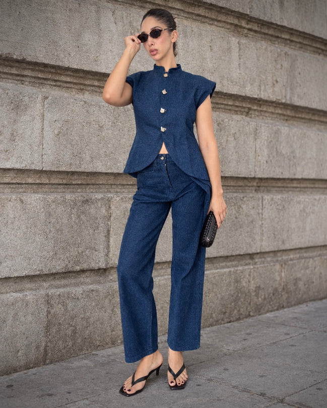 The Frame Spencer SYD STUDIO veste denim sans manches col mao Casablanca