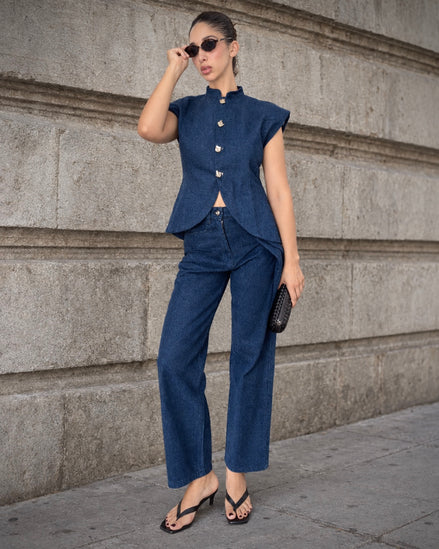 The Frame Spencer SYD STUDIO veste denim sans manches col mao Casablanca