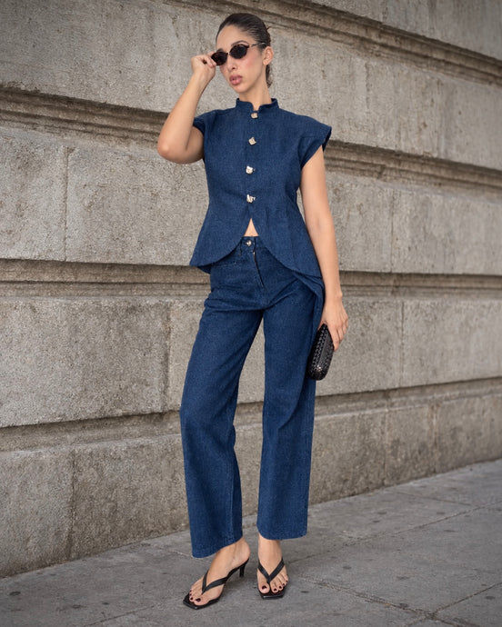 The Frame Spencer SYD STUDIO veste denim sans manches col mao Casablanca