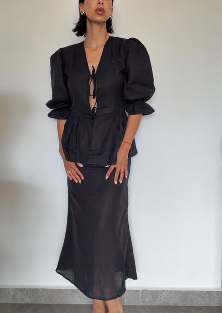The Saint Set lin femme Summer Edition SYD — ensemble chemisier jupe — atelier Casablanca Maroc
