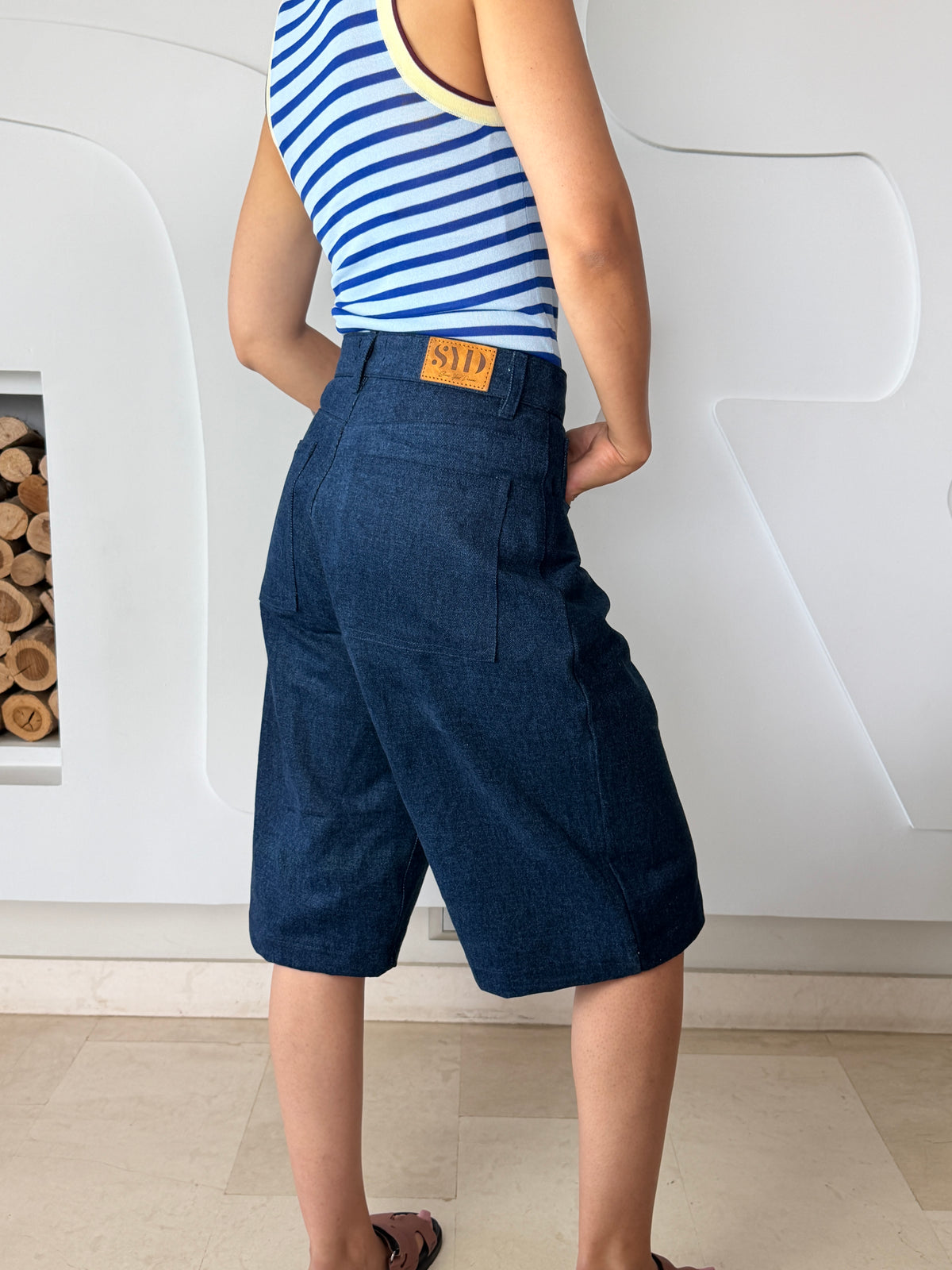 Bermuda Capri taille haute poche carré denim premium SYD STUDIO