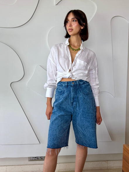 Bermuda Capri High Waist denim raw wash sans ourlet SYD DENIM Maroc