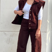 Veste sans manches denim chocolat femme — SYD DENIM — atelier Casablanca