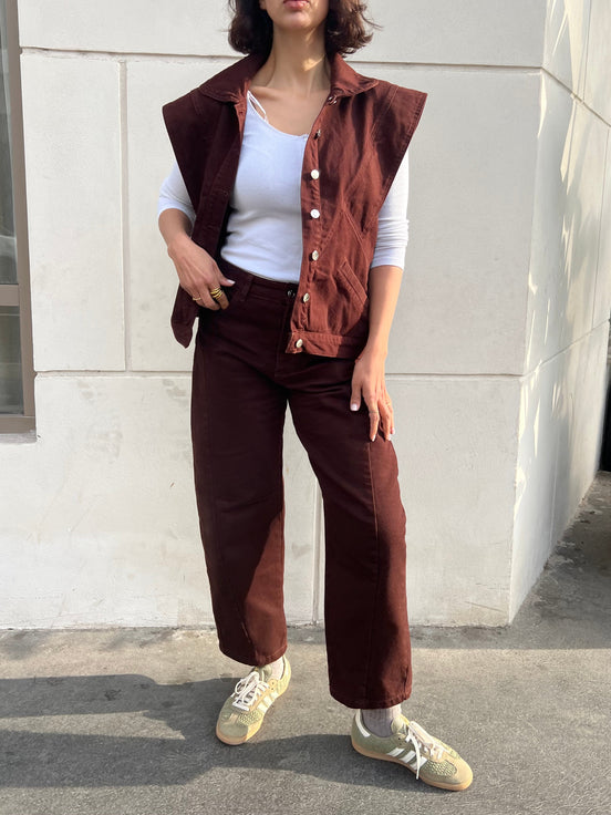Chocolat denim ballon — vue de face — SYD DENIM atelier Casablanca