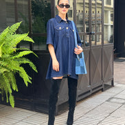 Baby doll denim robe — vue de côté — SYD DENIM atelier Casablanca