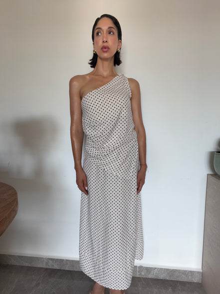 The Colette Set SYD DENIM — set lin imprimé petit pois femme — Summer Edition atelier Casablanca made in Morocco