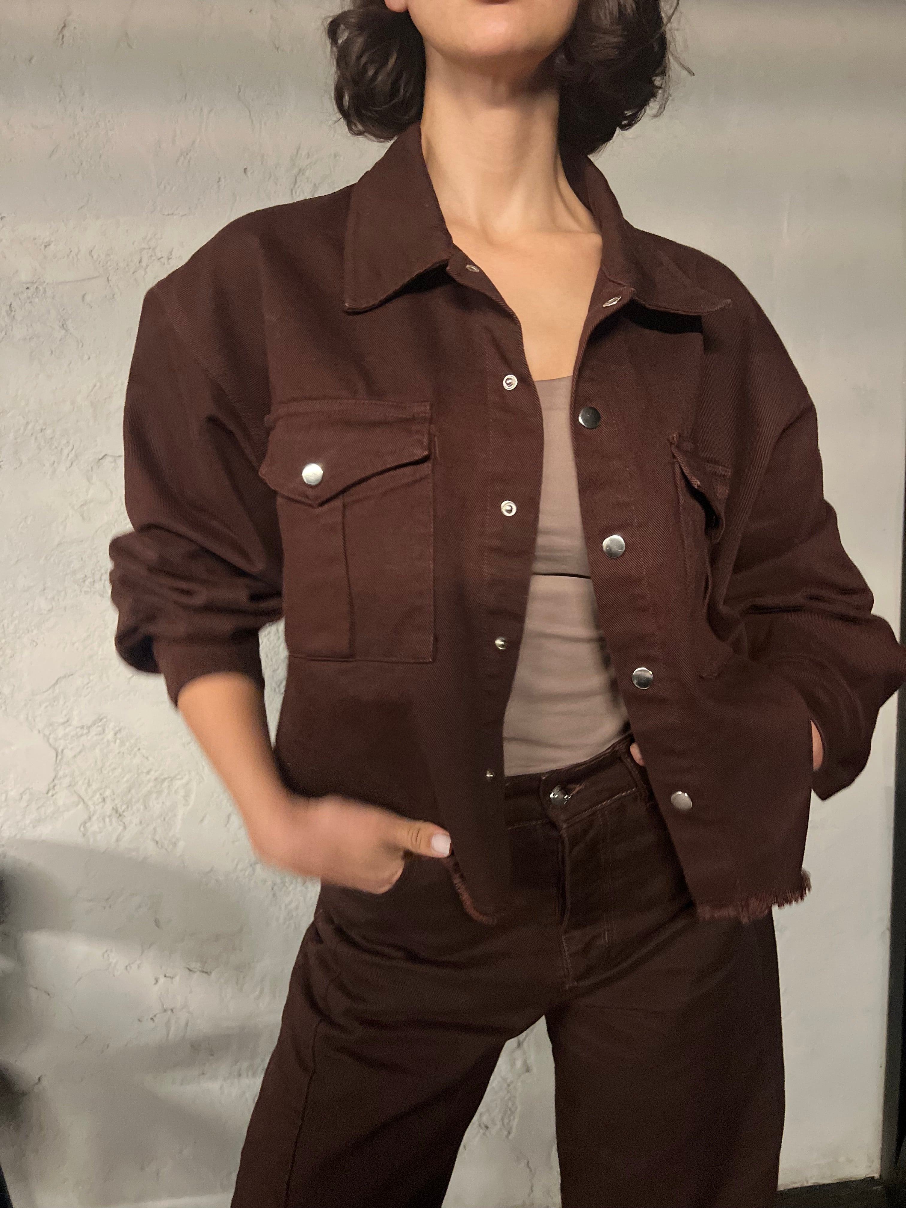 Veste oversize chocolat denim — vue de dos — SYD DENIM atelier Casablanca