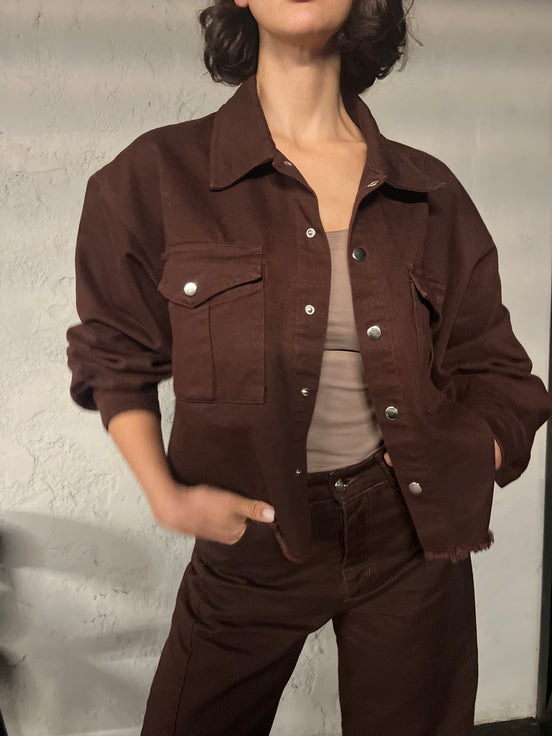 Veste oversize chocolat denim — vue de dos — SYD DENIM atelier Casablanca