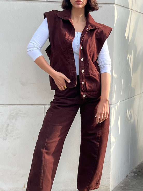 Jean ballon chocolat denim femme — SYD DENIM — atelier Casablanca