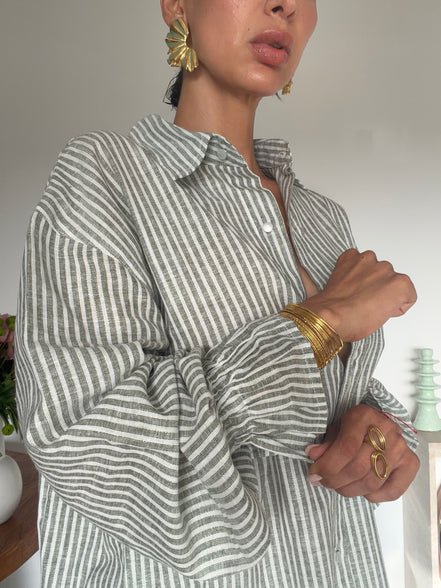 The Néroli Set SYD DENIM — lin vert sauge rayé — Summer Edition atelier Casablanca made in Morocco