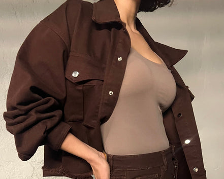 Veste oversize denim chocolat femme — SYD DENIM — atelier Casablanca