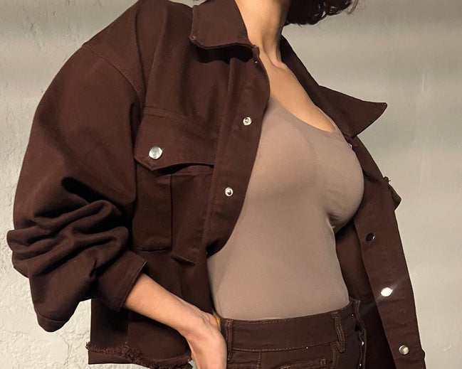 Veste oversize denim chocolat femme — SYD DENIM — atelier Casablanca