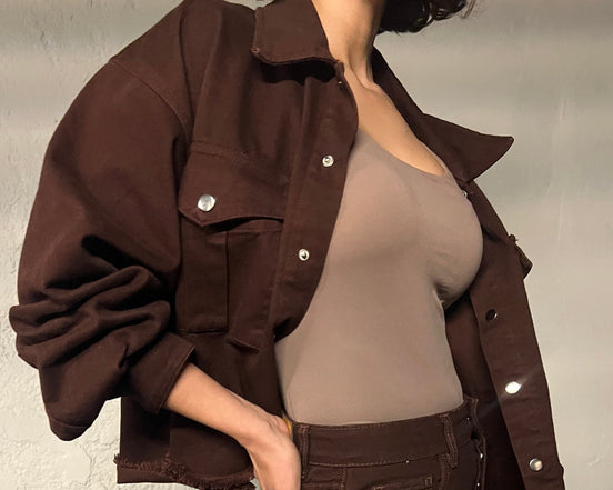 Veste oversize denim chocolat femme — SYD DENIM — atelier Casablanca