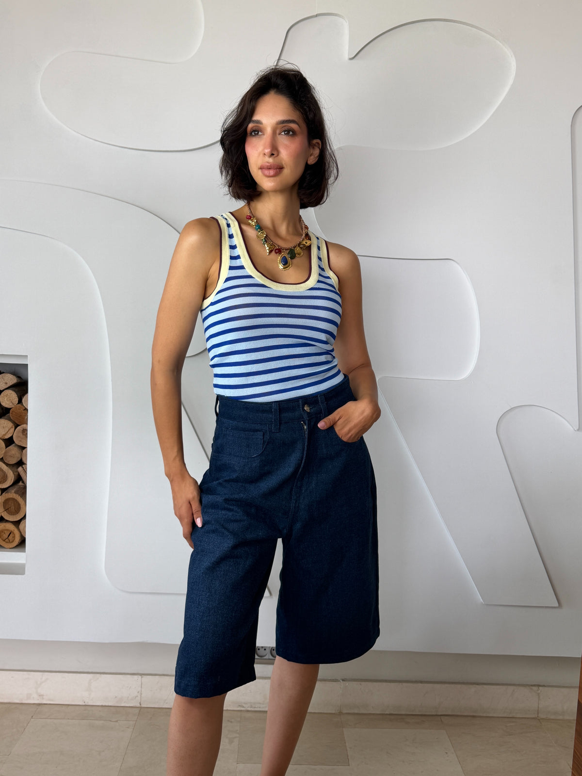 Bermuda Capri High Waist denim snow wash SYD STUDIO Casablanca