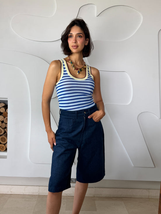 Bermuda Capri High Waist denim snow wash SYD STUDIO Casablanca