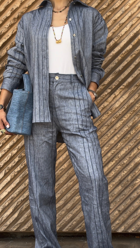 Linen Set lin effet denim — chemise et pantalon — SYD DENIM atelier Casablanca Maroc