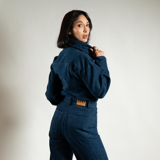 Flare denim évasé — vue de face — SYD STUDIO atelier Casablanca