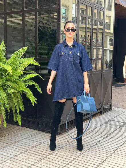 Robe baby doll denim oversize femme — SYD DENIM — atelier Casablanca