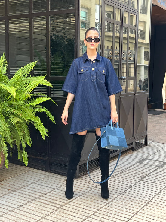 Robe baby doll denim oversize femme — SYD DENIM — atelier Casablanca