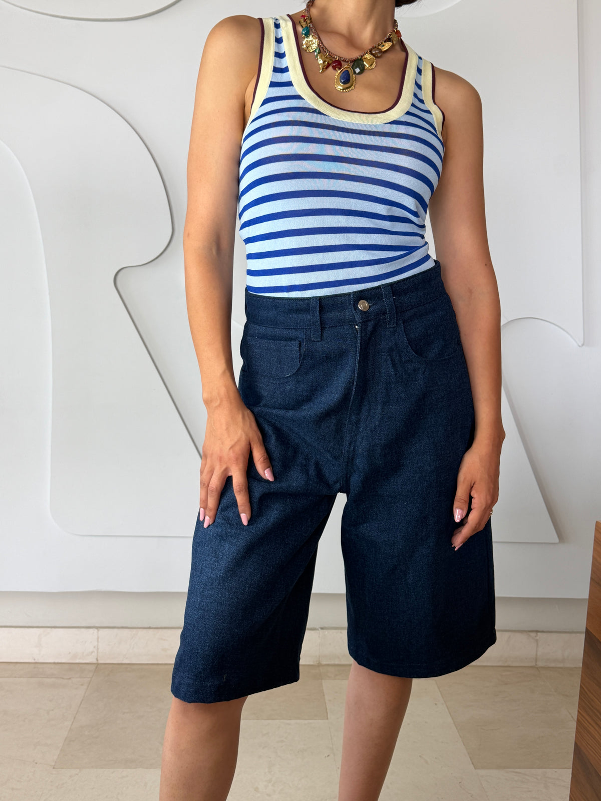 Bermuda Capri High Waist avec ourlet denim femme Casablanca Maroc