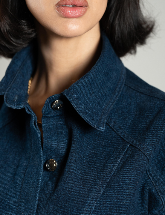 Veste structurée SYD STUDIO — vue de côté — denim premium atelier Casablanca