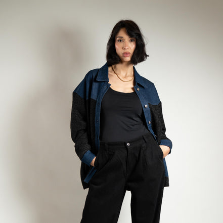 Veste denim tweed portée — profil — SYD DENIM Casablanca