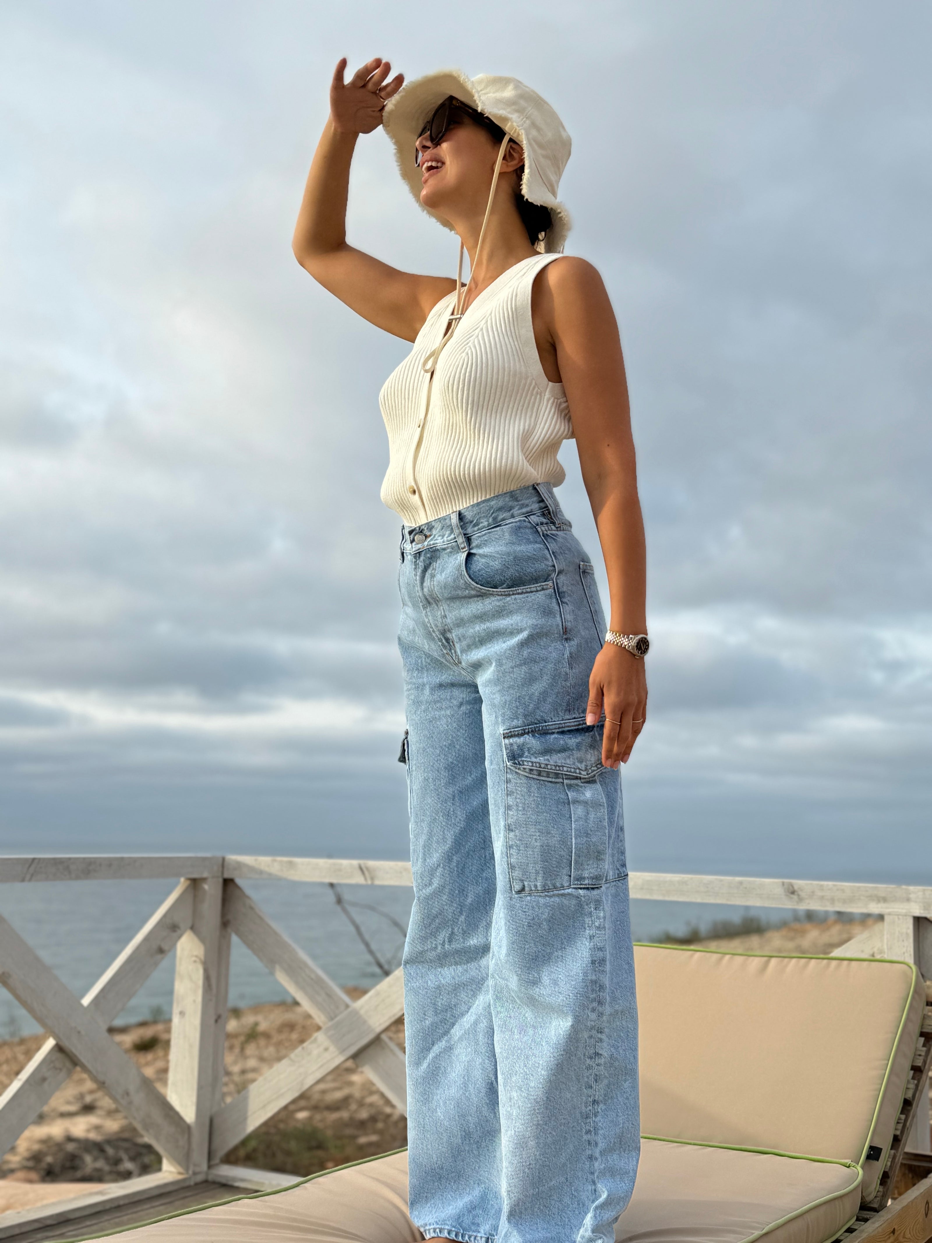 Jean cargo denim femme — SYD DENIM — atelier Casablanca Maroc