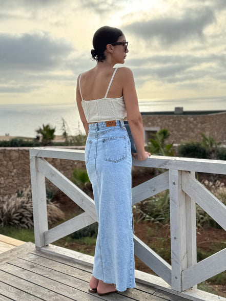 Maxi skirt denim — vue de face — SYD DENIM atelier Casablanca
