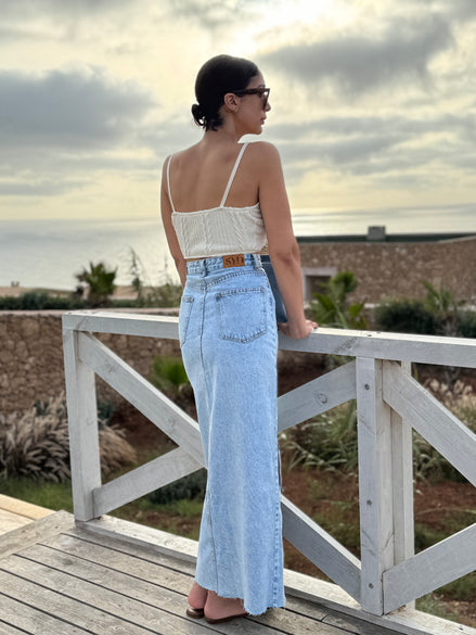 Maxi skirt denim — vue de face — SYD DENIM Maroc