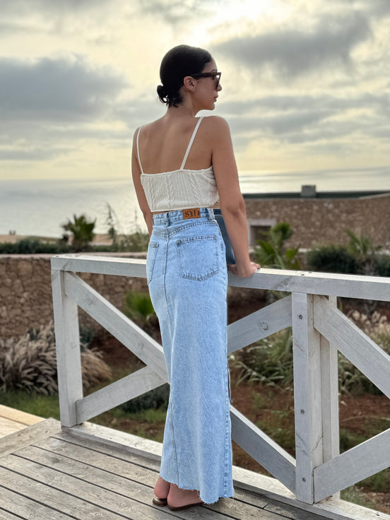 Maxi skirt denim — vue de face — SYD DENIM atelier Casablanca