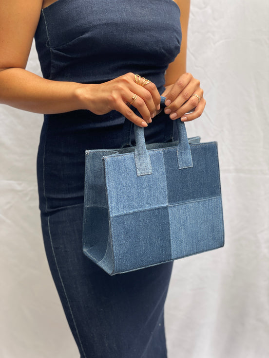 Sac mini cabas denim reclaimed — SYD DENIM — atelier Casablanca Maroc