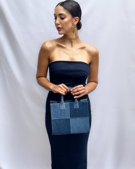 Robe bustier denim femme SYD STUDIO — fait main Casablanca Maroc