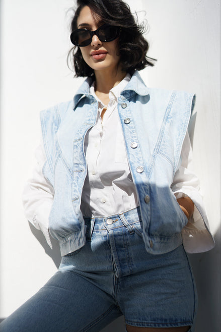 Gilet denim oversize femme — SYD DENIM — atelier Casablanca Maroc