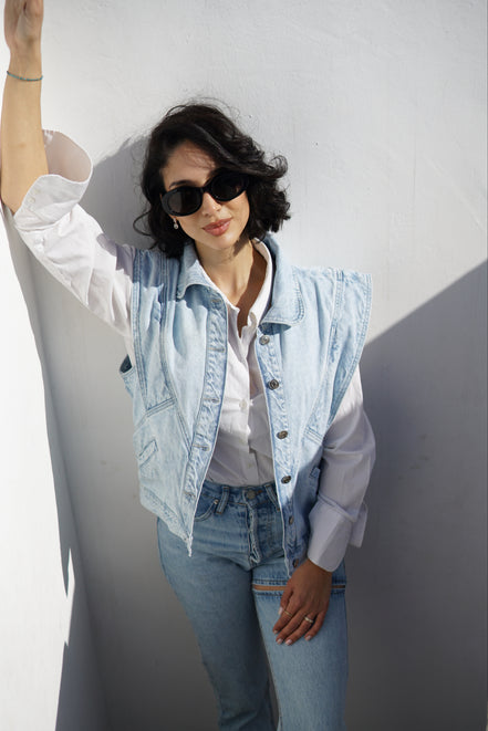 Gilet denim oversize femme — vue de dos — SYD DENIM Maroc