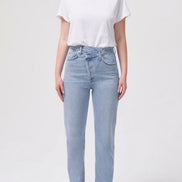 Criss cross denim — détail taille — SYD DENIM atelier Casablanca