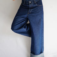 Détail jean wide leg double waist — couture en atelier — SYD DENIM