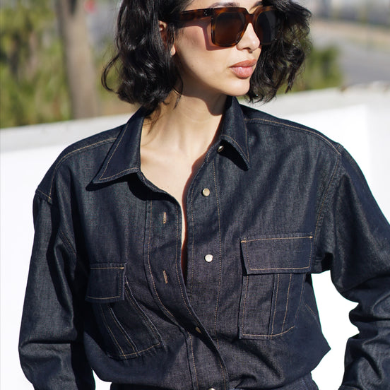 Chemise denim cropped femme — SYD DENIM — atelier Casablanca Maroc