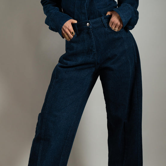 Barrel denim jean femme SYD STUDIO — atelier Casablanca Maroc